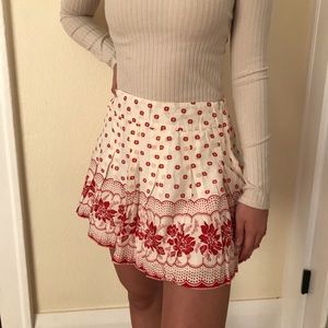 Red Floral Mini Skirt